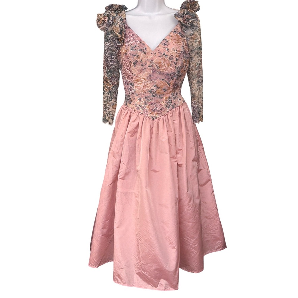 80s Vintage Romantic Floral Lace Prom Dress Regencycore Princesscore Fairycore